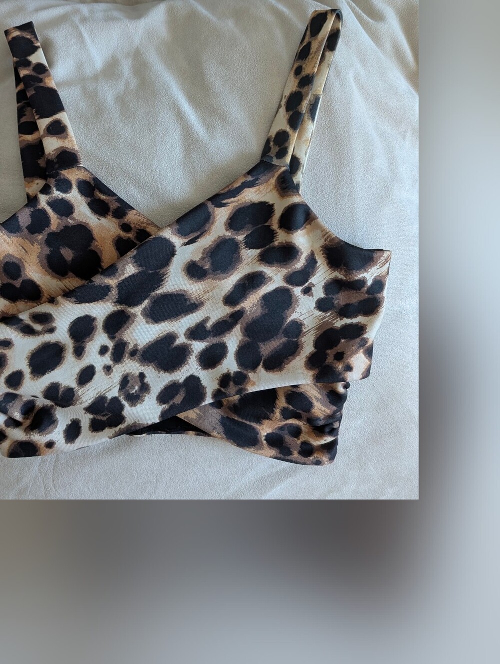 bebe Leopard Print Wrap Crop Top in Brown and Black